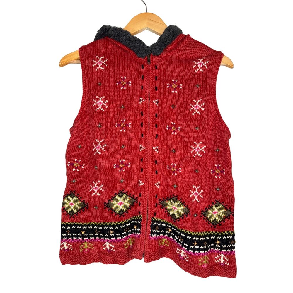 Vintage Harolds Hand Knit Fall Teacher Vest Womens Medium Leaves Linen Cotton